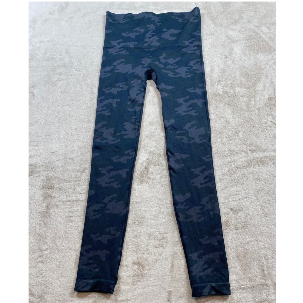 Spanx Look at Me Now Seamless Leggings Navy Blue Camo High Waist Medium 7/8